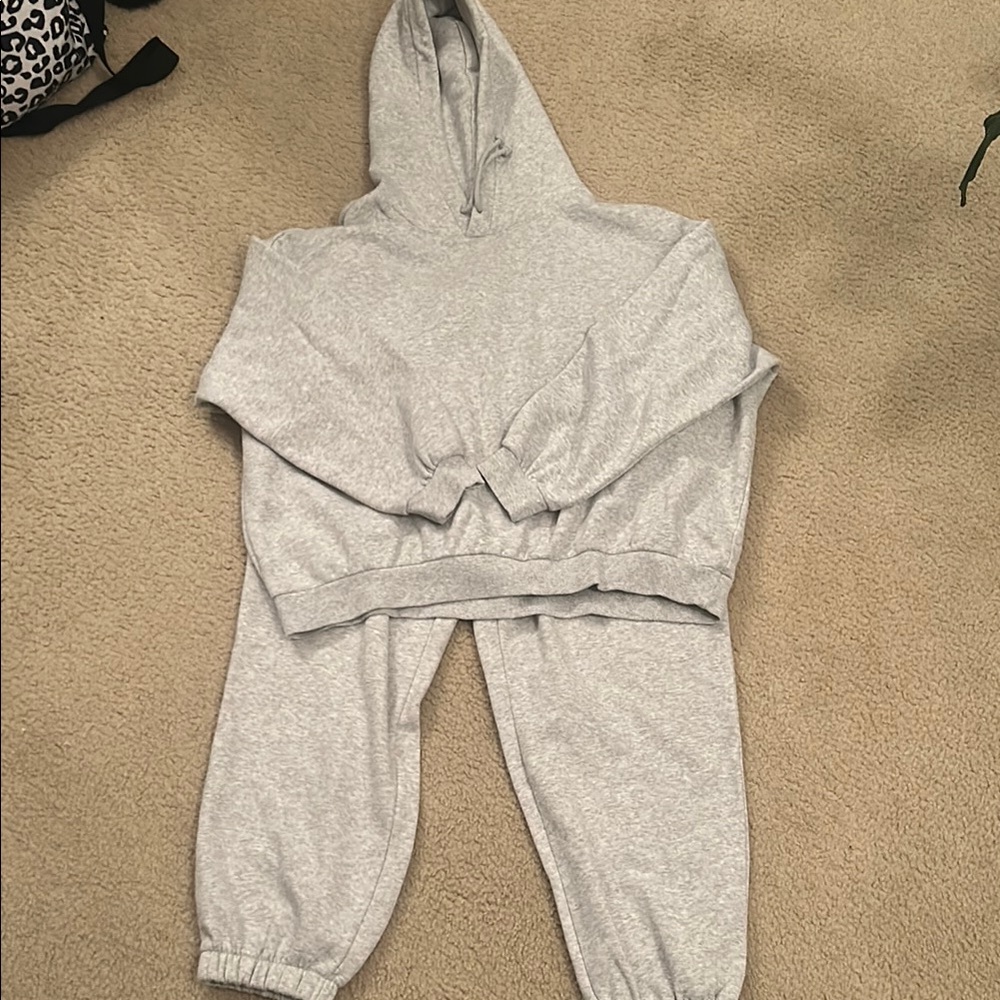 H&M Cozy Heather Gray Hoodie & Jogger Set XL